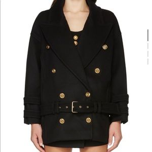 BALMAIN Black wool&cashmere Pea coat FR34